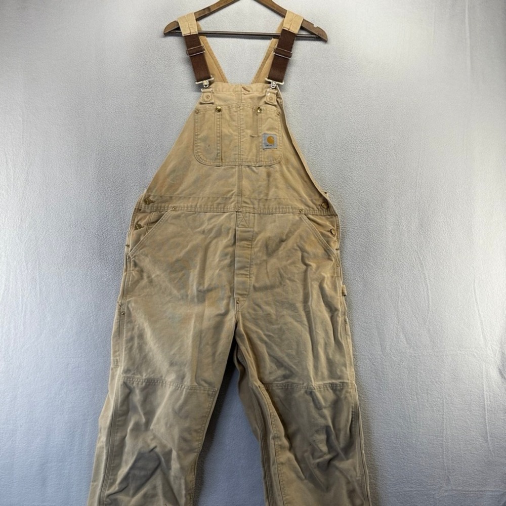 Vintage Carhartt Overalls Mens 42x34 Tan Duck Bib Double Knee Workwear Canvas